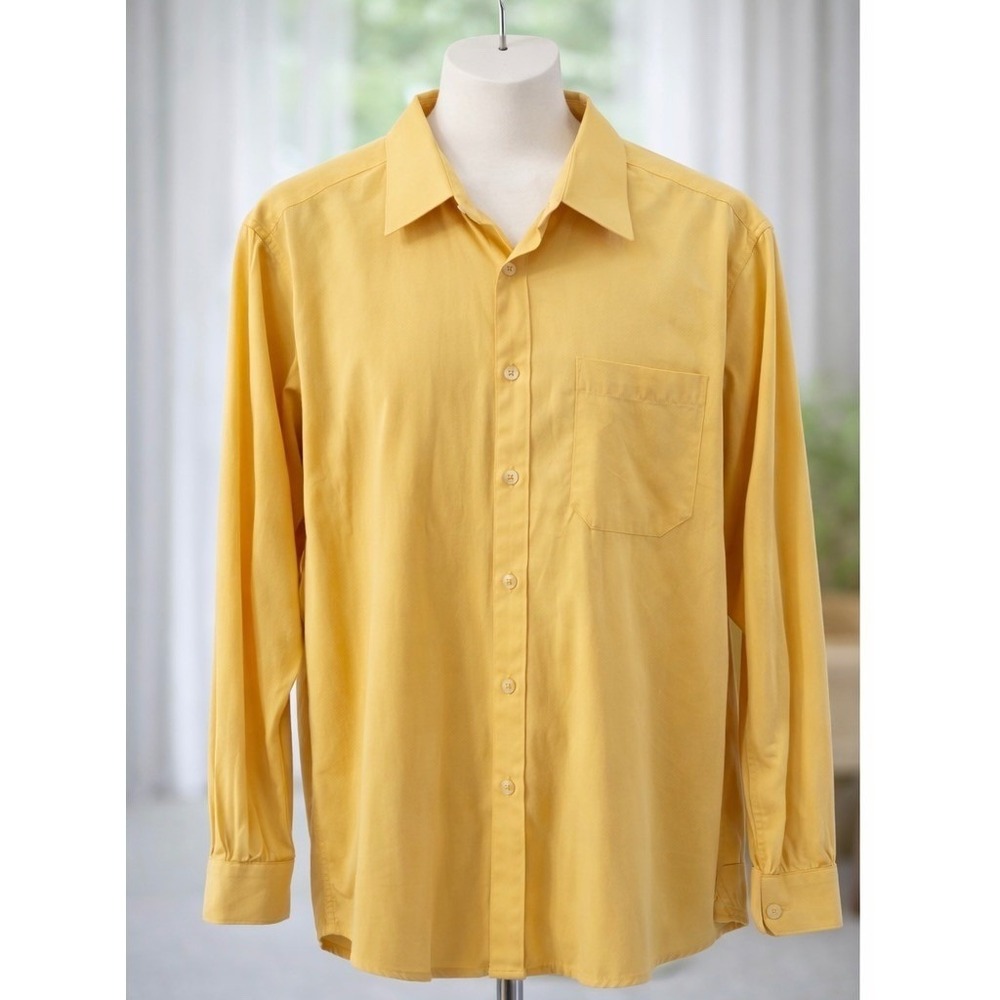 Tommy Bahama Indigo Palms Button Down Shirt Mens XL Yellow Long Sleeve Cotton